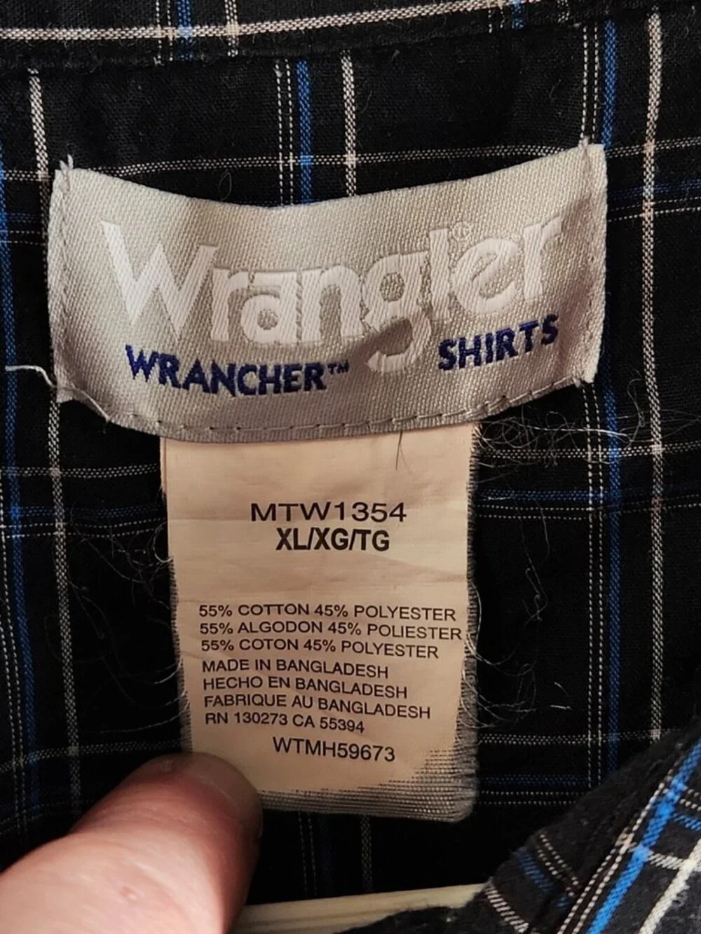 Wrangler Men Long Sleeve Pearl Snap Up Shirt Woven Western Black Plaid XL Adult